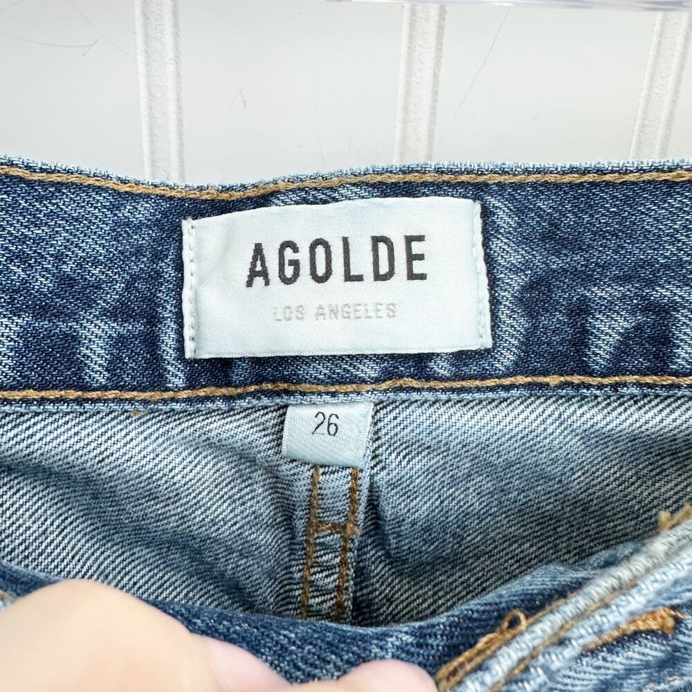 Agolde Dame Wide Leg Cuffed Jeans Blue High Rise Denim Trouser Size 26 Long - Picture 4 of 6